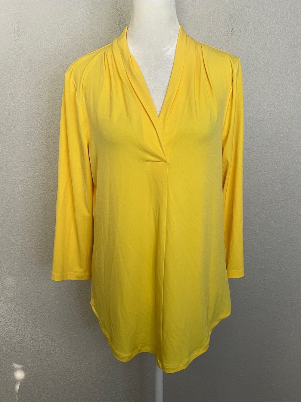 Charter Club Drapey VNeck 3/4 Sleeve Blouse Yellow Size Medium NWT
